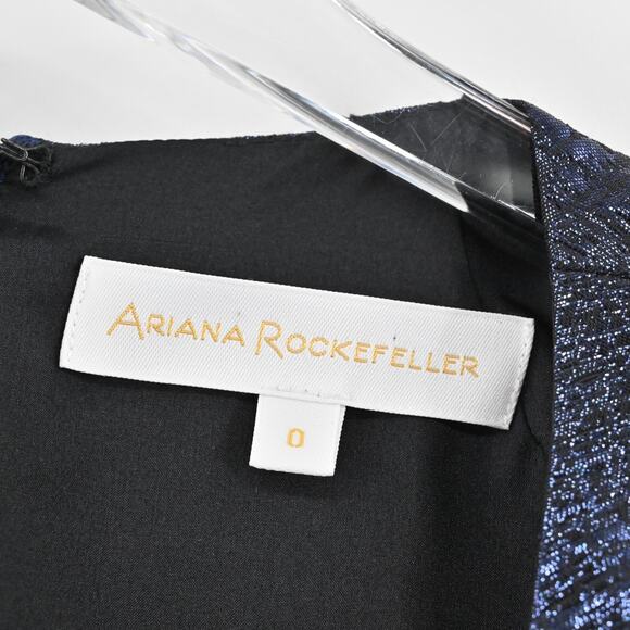ARIANA‎ ROCKEFELLER Dress Size 0 Silk Black Blue Metallic Long Sleeve Shift Silk - Picture 8 of 12